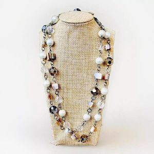 Y2K Glass Bead Faux Pearl Silvertone Fairy Ethereal 20” Necklace